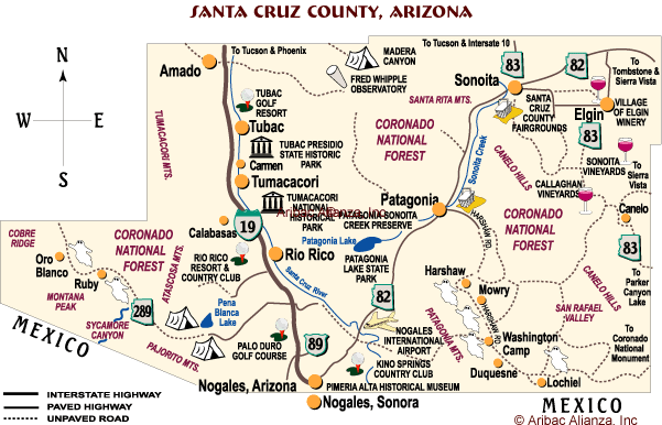 Map of Santa Cruz County AZ